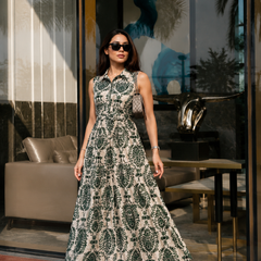 Green Printed Rayon Fit & Flare Dress for Woman