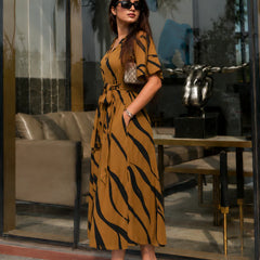 Chic Printed Rayon Midi Dress for Everyday Wear