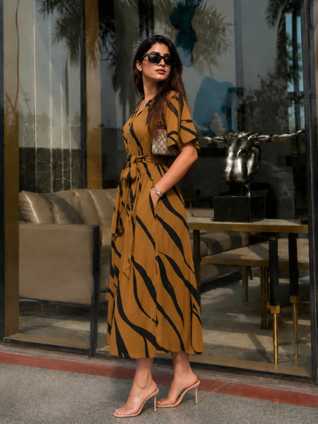 Chic Printed Rayon Midi Dress for Everyday Wear