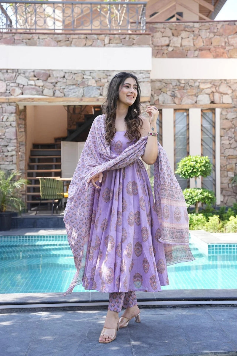 Royal Purple Viscose Rayon Anarkali Kurta Set with Elegant Flow