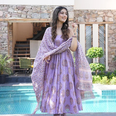 Royal Purple Viscose Rayon Anarkali Kurta Set with Elegant Flow