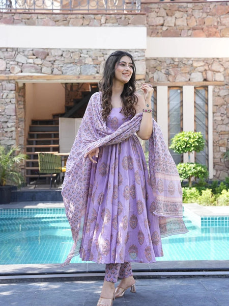 Royal Purple Viscose Rayon Anarkali Kurta Set with Elegant Flow