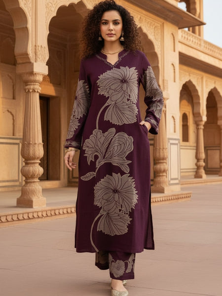 Deep Purple Cotton Kurta Set with Classic Everyday Comfort