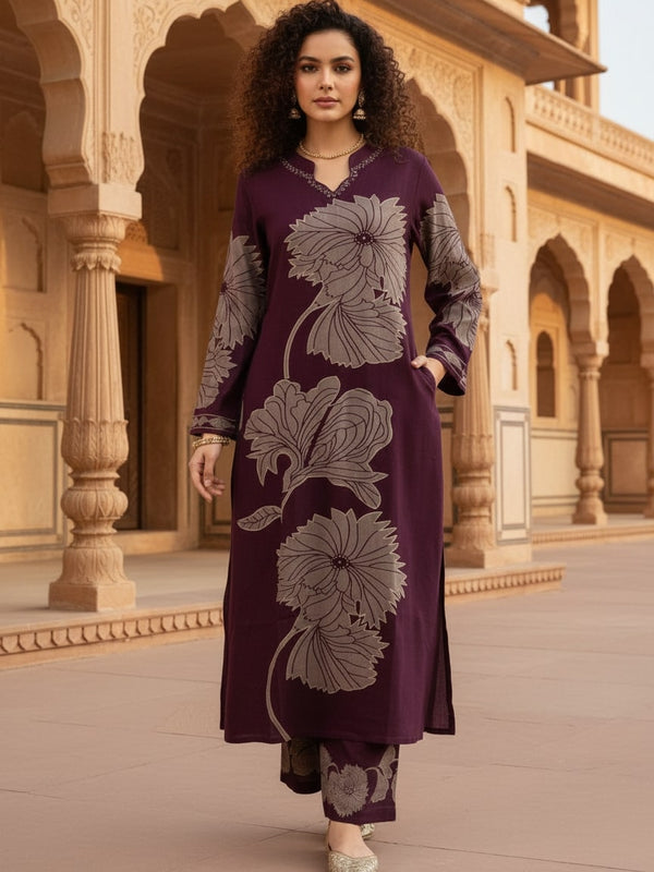 Deep Purple Cotton Kurta Set with Classic Everyday Comfort