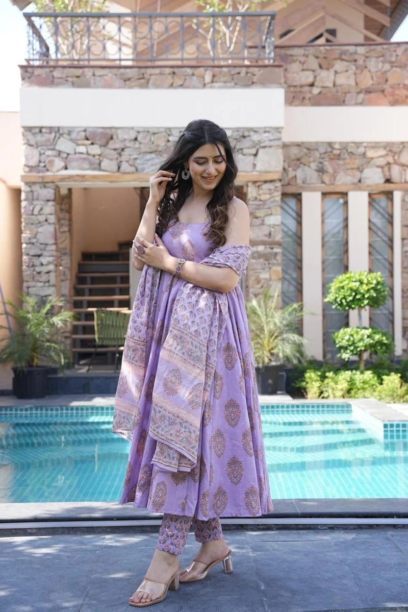 Royal Purple Viscose Rayon Anarkali Kurta Set with Elegant Flow