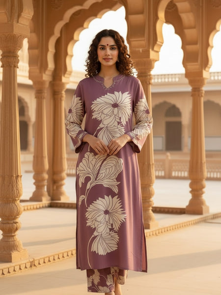Rich Grape Purple Cotton Kurta Set with Refined Comfort