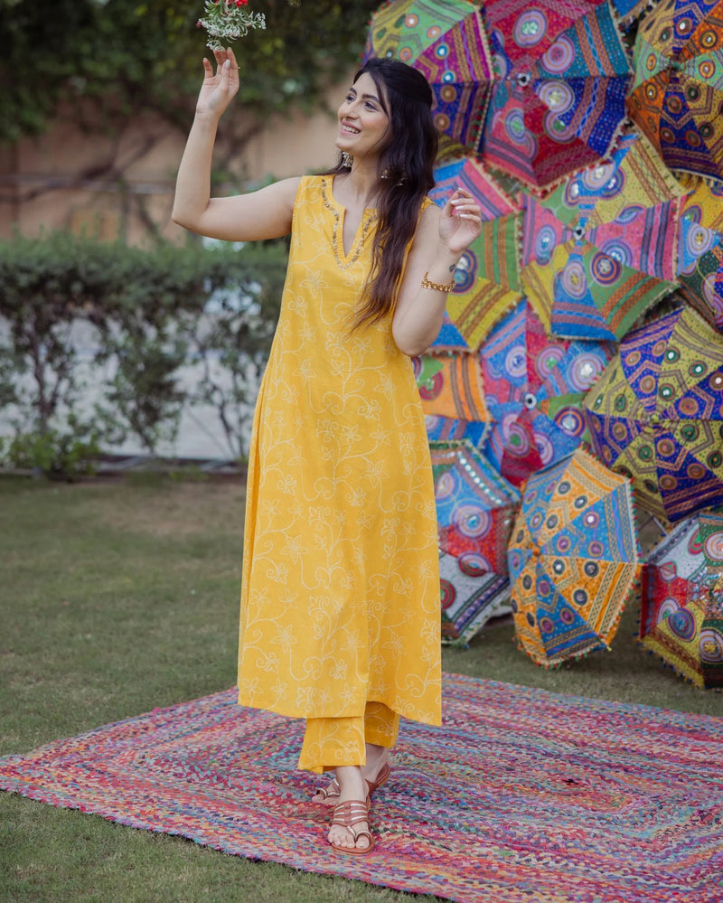 Yellow Cotton Kurta Set with Easy Everyday Comfort