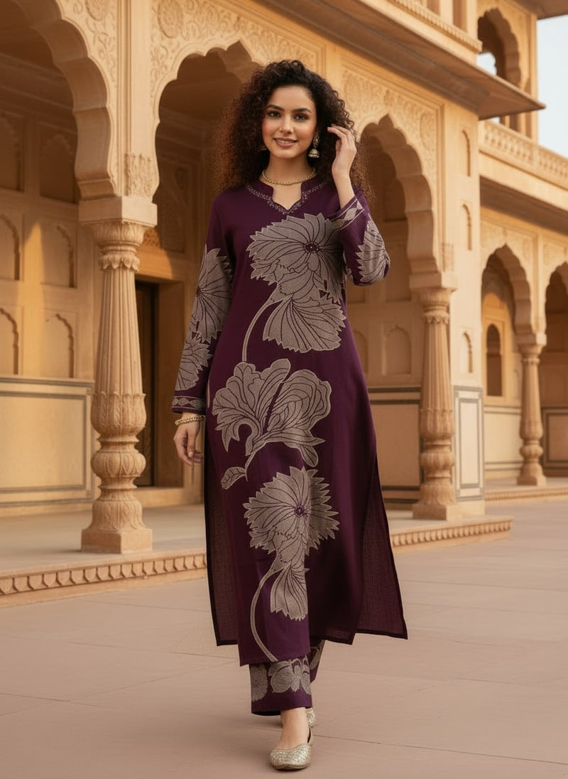 Deep Purple Cotton Kurta Set with Classic Everyday Comfort