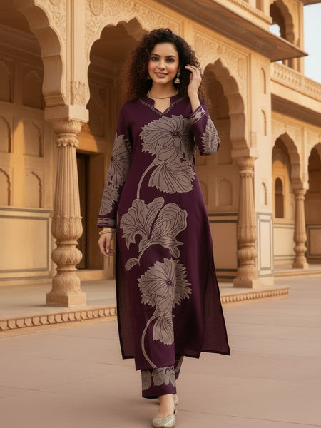Deep Purple Cotton Kurta Set with Classic Everyday Comfort