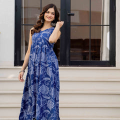 Blue Pure Cotton Printed Anarkali Kurta Set for Women