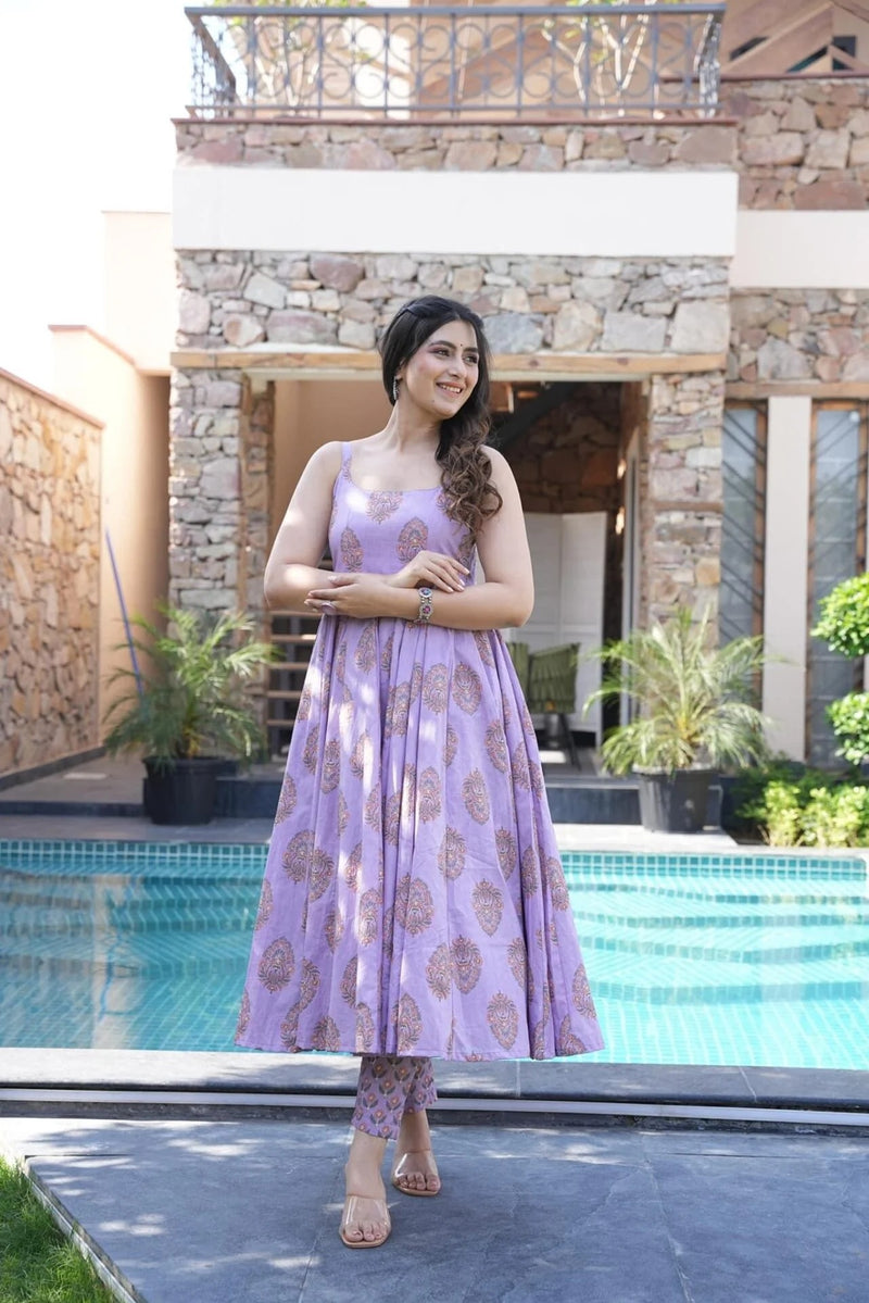 Royal Purple Viscose Rayon Anarkali Kurta Set with Elegant Flow