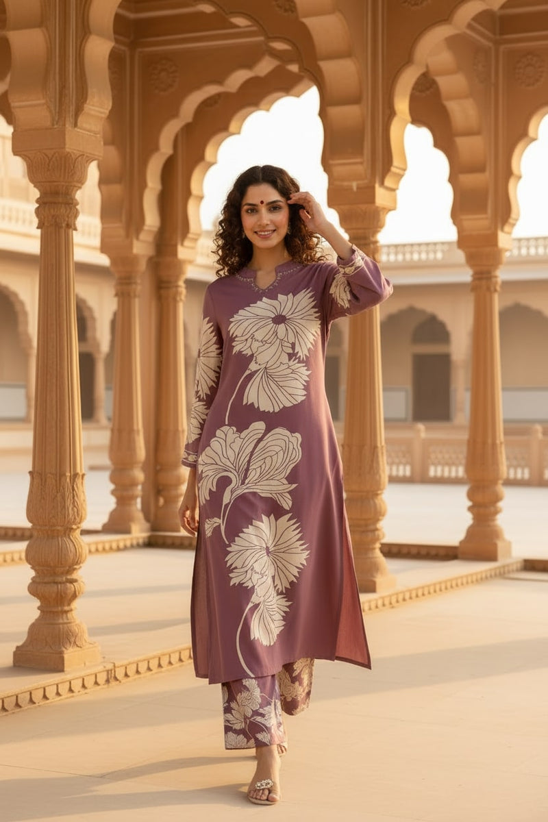 Rich Grape Purple Cotton Kurta Set with Refined Comfort