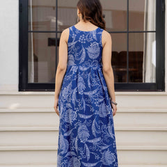 Blue Pure Cotton Printed Anarkali Kurta Set for Women