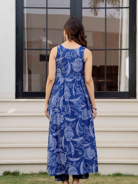 Blue Pure Cotton Printed Anarkali Kurta Set for Women