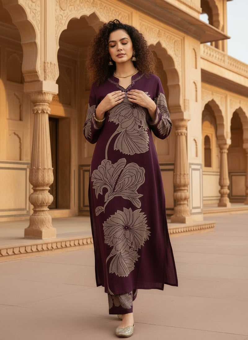 Deep Purple Cotton Kurta Set with Classic Everyday Comfort