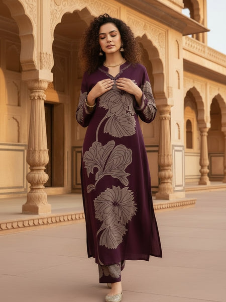 Deep Purple Cotton Kurta Set with Classic Everyday Comfort