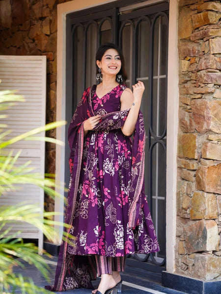 Women Ethnic Motifs Printed Tiered Anarkali Kurta Set