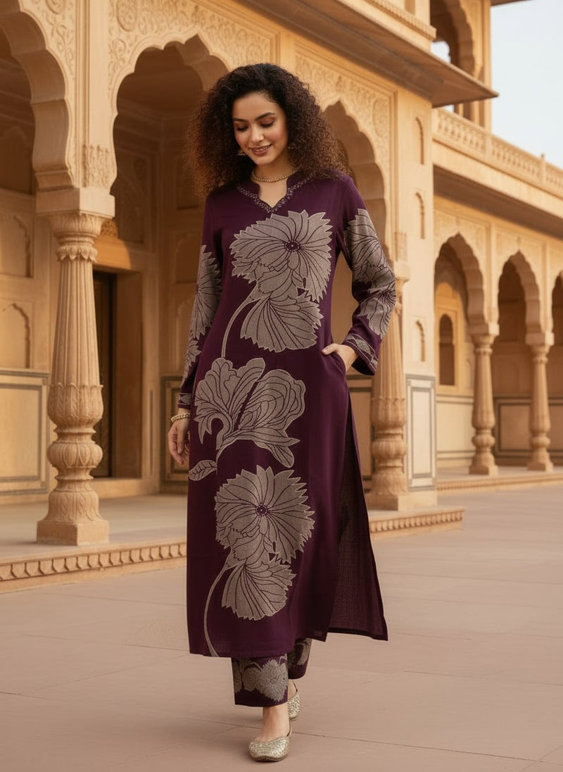 Deep Purple Cotton Kurta Set with Classic Everyday Comfort