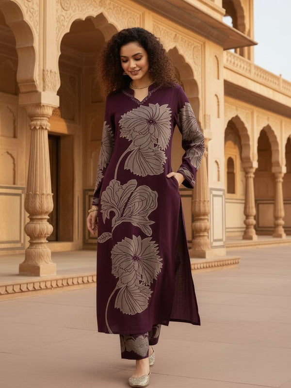 Deep Purple Cotton Kurta Set with Classic Everyday Comfort