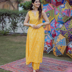 Yellow Cotton Kurta Set with Easy Everyday Comfort