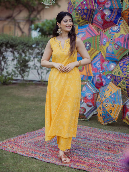 Yellow Cotton Kurta Set with Easy Everyday Comfort