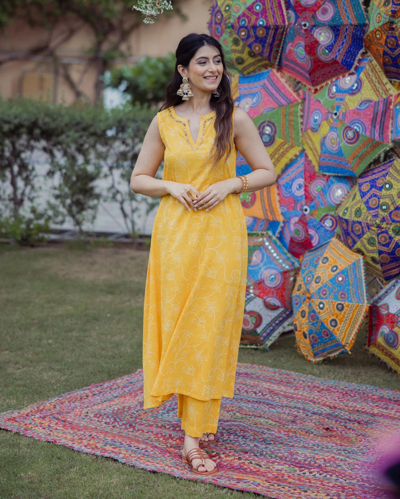 Yellow Cotton Kurta Set with Easy Everyday Comfort