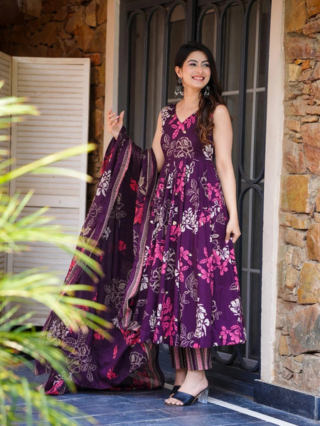 Women Ethnic Motifs Printed Tiered Anarkali Kurta Set