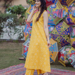 Yellow Cotton Kurta Set with Easy Everyday Comfort