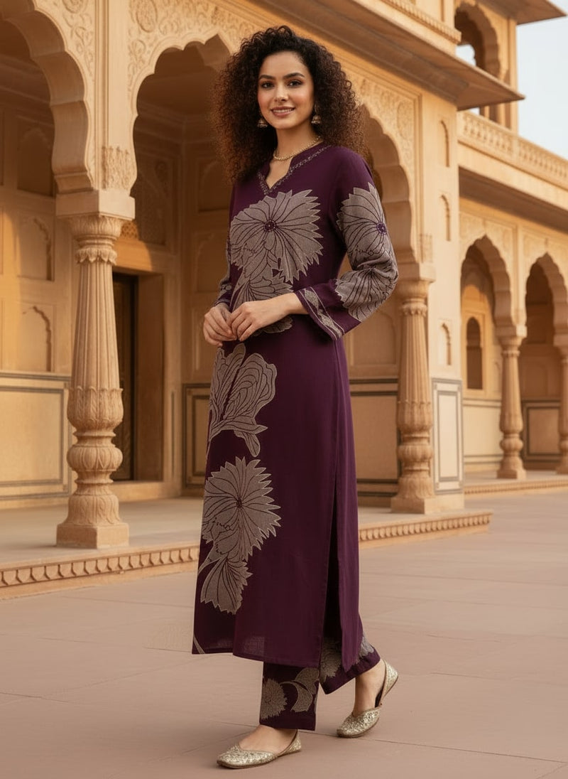 Deep Purple Cotton Kurta Set with Classic Everyday Comfort