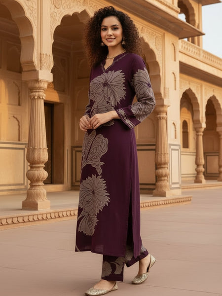 Deep Purple Cotton Kurta Set with Classic Everyday Comfort