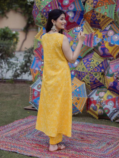 Yellow Cotton Kurta Set with Easy Everyday Comfort