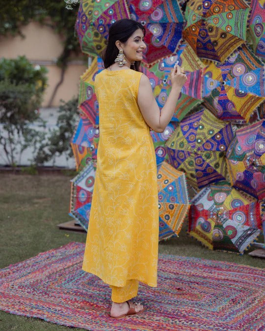 Yellow Cotton Kurta Set with Easy Everyday Comfort