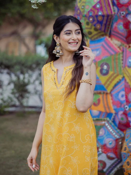Yellow Cotton Kurta Set with Easy Everyday Comfort