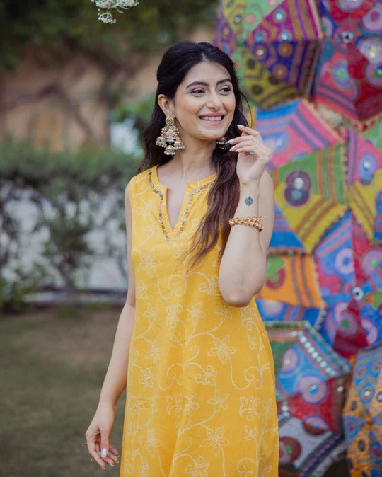 Yellow Cotton Kurta Set with Easy Everyday Comfort