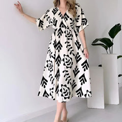 MANOJAVA Women White Cotton Fit & Flare Dress