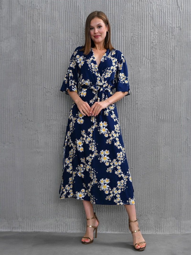 MANOJAVA Women Blue Rayon Fit & Flare Dress