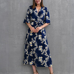 MANOJAVA Women Blue Rayon Fit & Flare Dress