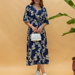 MANOJAVA Women Blue Rayon Fit & Flare Dress