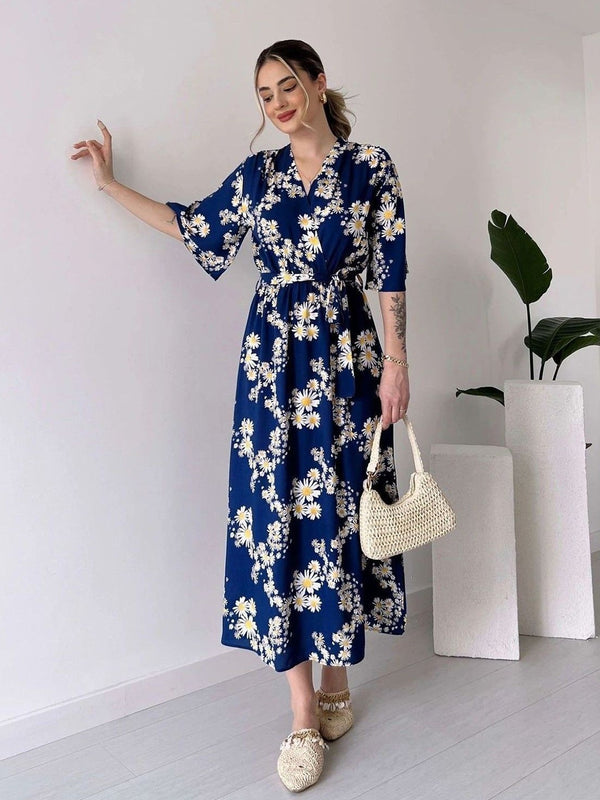 MANOJAVA Women Blue Rayon Fit & Flare Dress