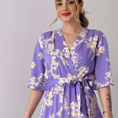 MANOJAVA Women Purple Rayon Fit & Flare Dress