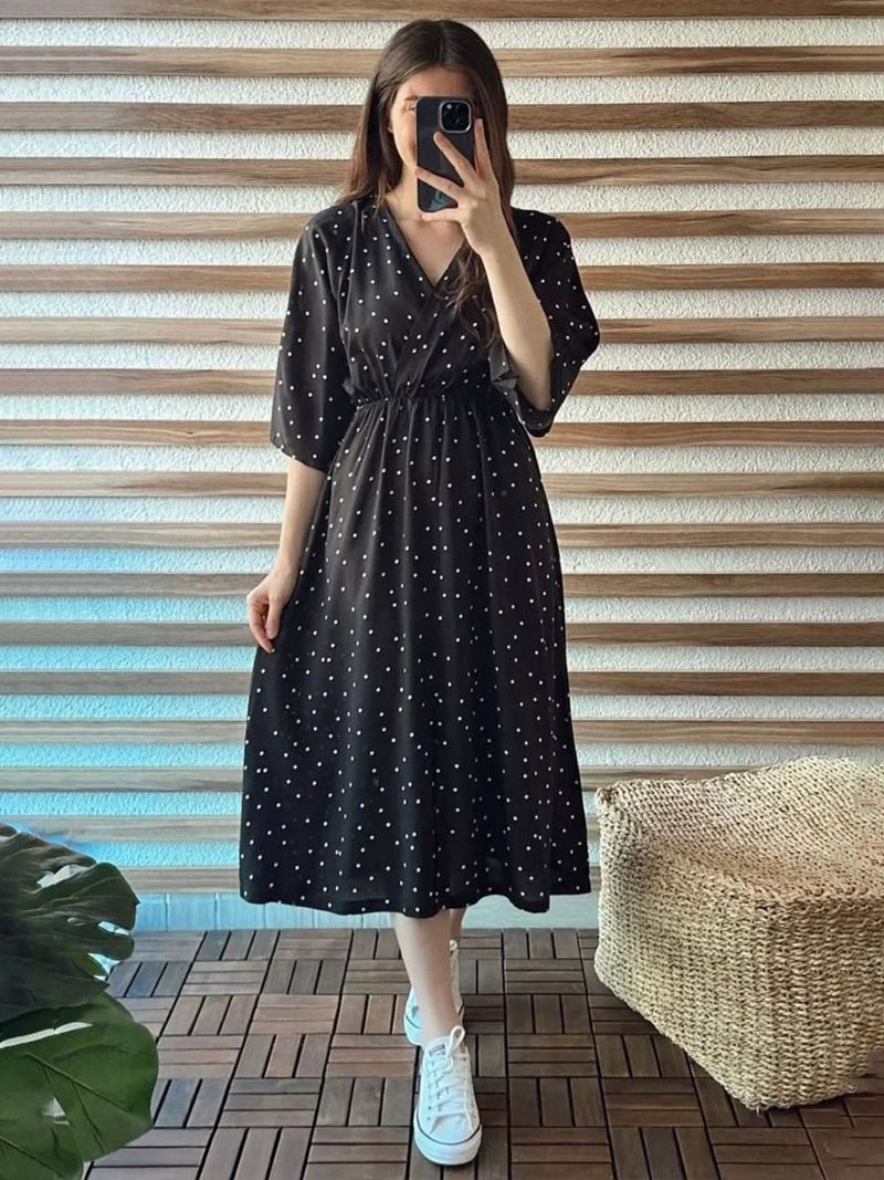 MANOJAVA Women Black Rayon Fit & Flare Dress