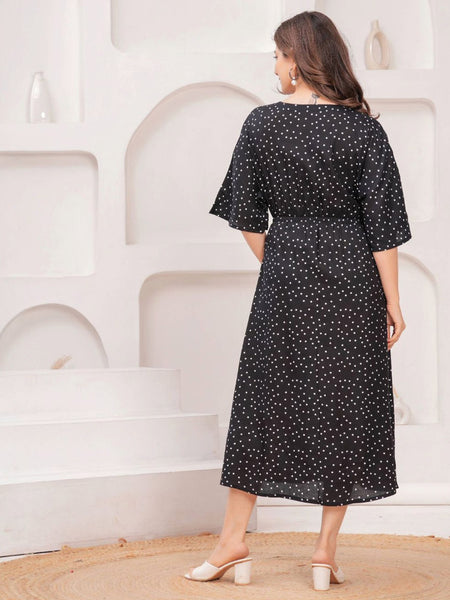 MANOJAVA Women Black Rayon Fit & Flare Dress