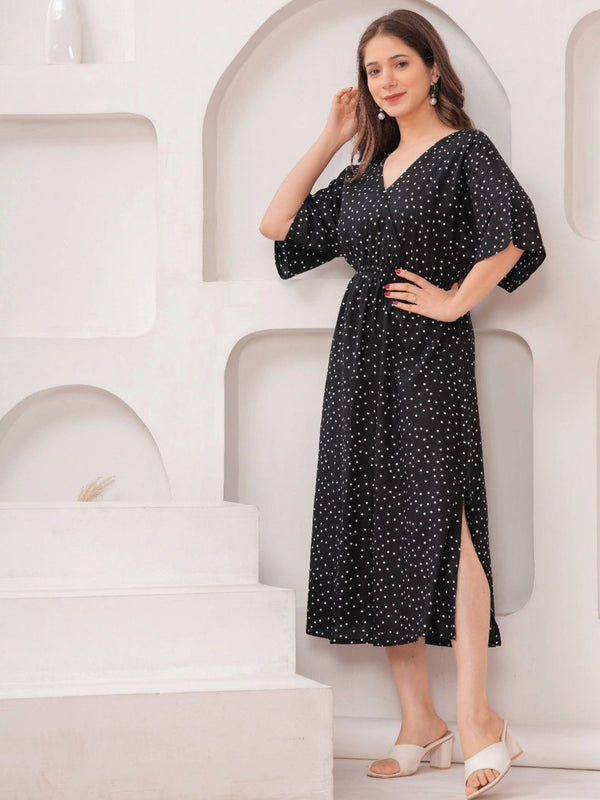 MANOJAVA Women Black Rayon Fit & Flare Dress