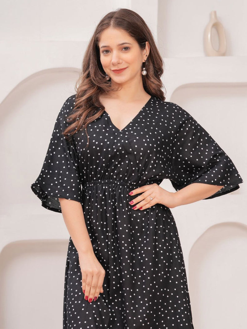 MANOJAVA Women Black Rayon Fit & Flare Dress