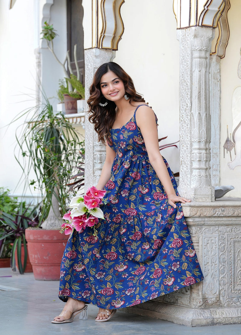 MANOJAVA Women Blue Rayon Fit & Flare Dress