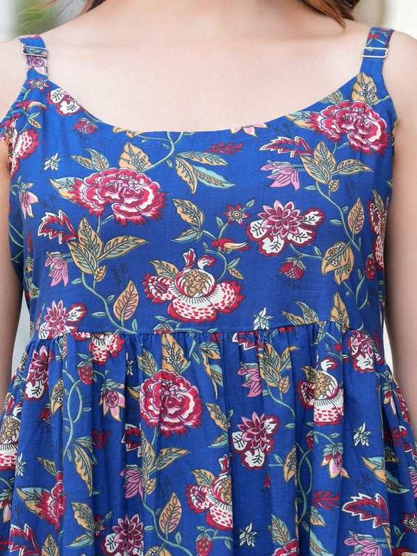MANOJAVA Women Blue Rayon Fit & Flare Dress