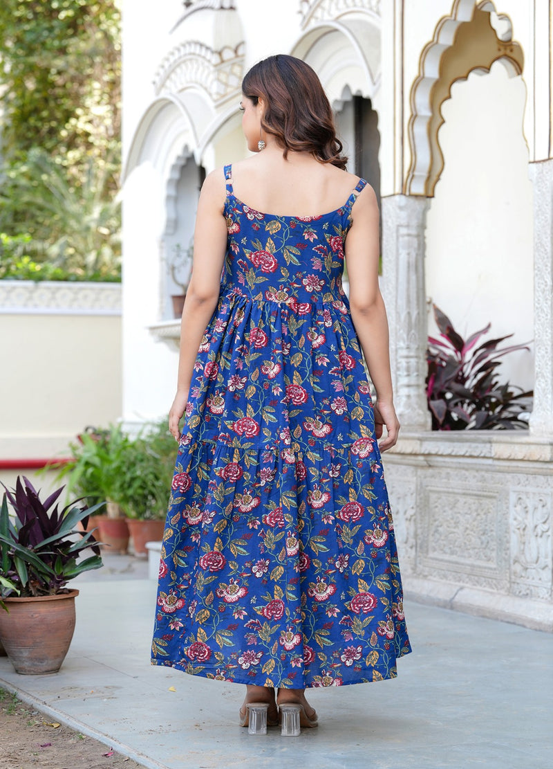 MANOJAVA Women Blue Rayon Fit & Flare Dress