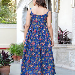 MANOJAVA Women Blue Rayon Fit & Flare Dress