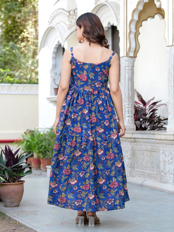 MANOJAVA Women Blue Rayon Fit & Flare Dress