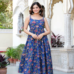 MANOJAVA Women Blue Rayon Fit & Flare Dress